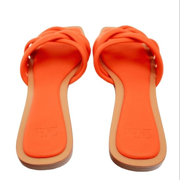 ZARA FLAT STRAPPY SANDALS ORANGE SIZE 7.5   3619/911/070 - Picture 4 of 5